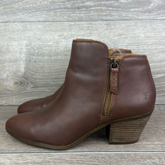 Frye Judith Double Zip Wheat Tan Leather Women’s Sz 9.5M Heeled Ankle Boots - Picture 3 of 11